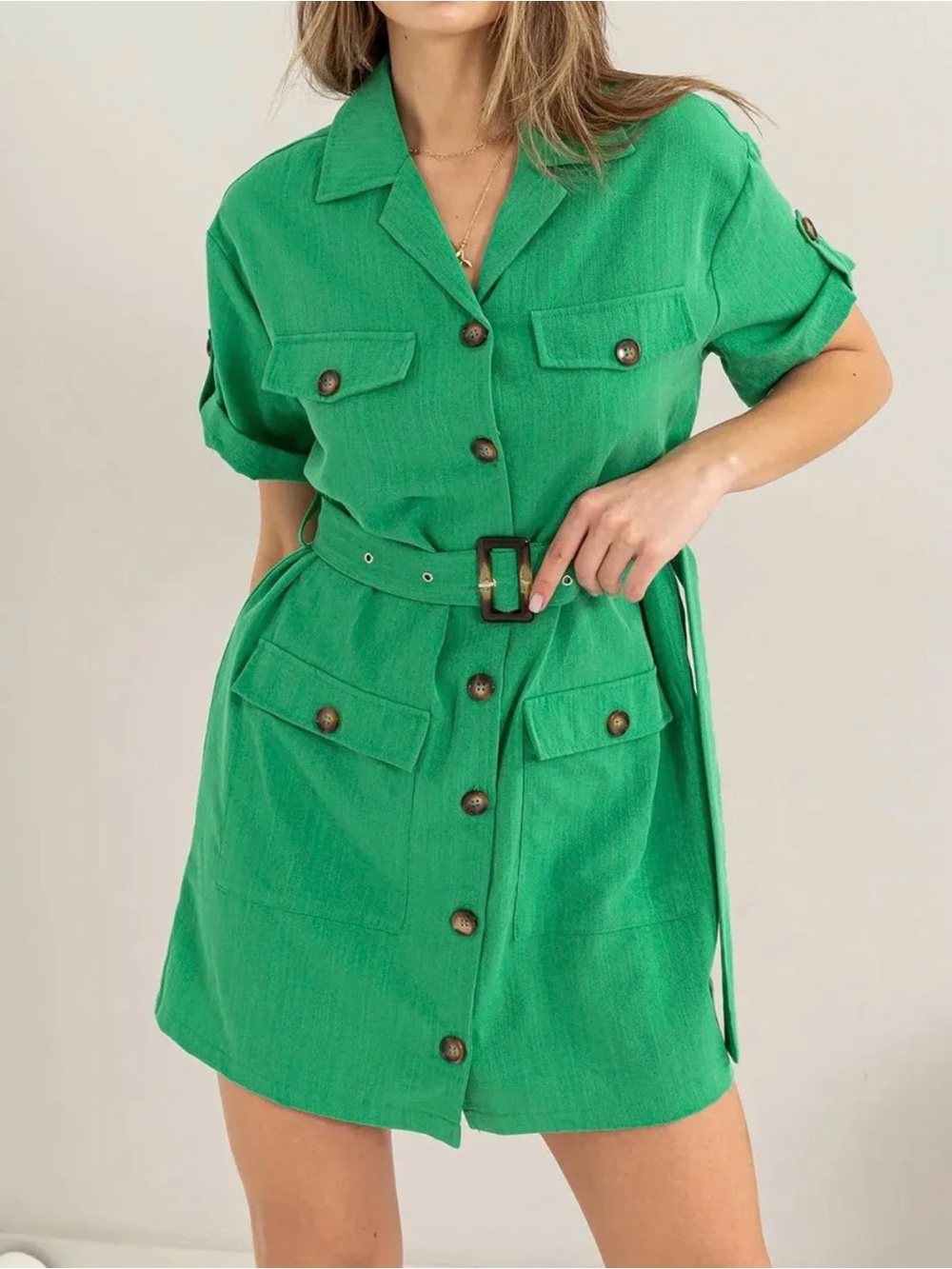 HYFVE Green Belted Safari Utility Mini Dress Size M
